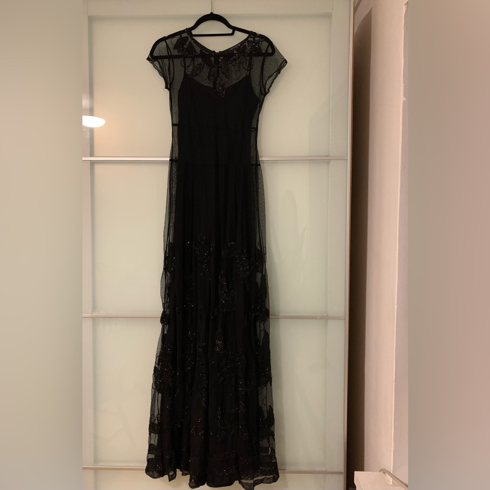 French Connection Black Beaded Maxi Evening Dress